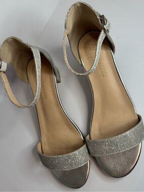 Girls Silver Glitter Block Heel Sandals Size 4 Wedding Party Dress Shoes
